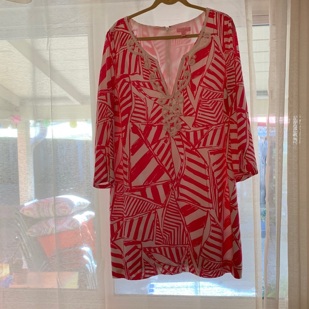 Lilly Pulitzer pink and white beaded dress